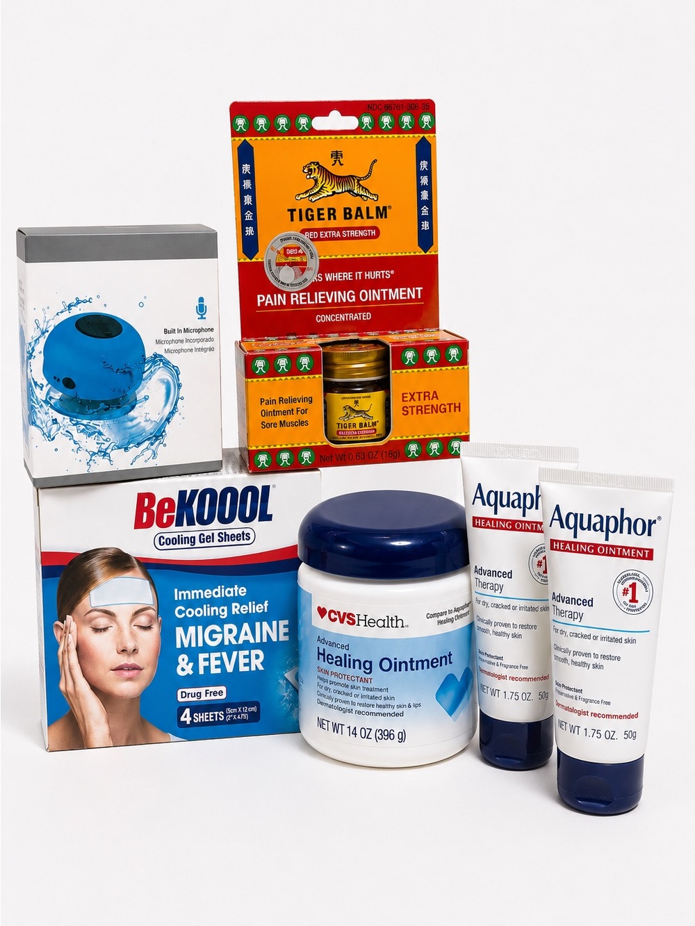 Wellness Relief | Aquaphor Healing Ointment Tiger Balm BeKOOOL Bluetooth Speaker